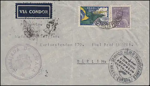 Poste Condor Zeppelin-Avigansa Consulat espagnol au Brésil 20.2.35