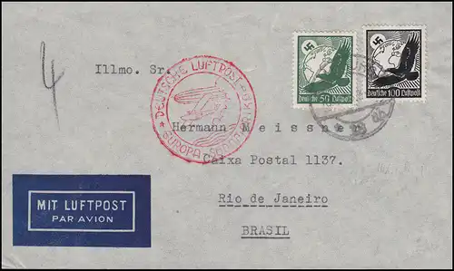 Deutsche Luftpost Europa-Südamerika Lp-Brief SSt HAMBURG 16.12.36 nach Brasilien