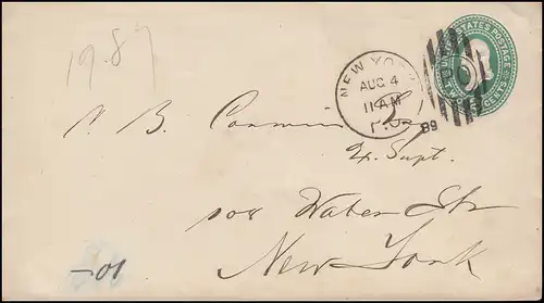 États-Unis couverture Président 2 cents vert avec DUP NEW YORK PO - 4.8.1889 comme lettre de ville