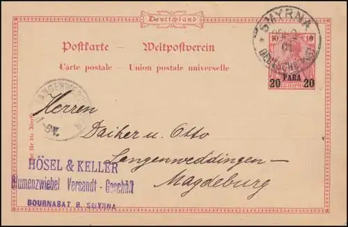 Türkei Postkarte P 7 Germania 20 Para DEUTSCHE POST SMYRNA 20.12.1901