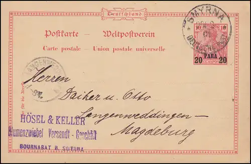 Turquie Carte postale P 7 Germania 20 Para FRANÇAIS POST SMYRNA 20.12.1901