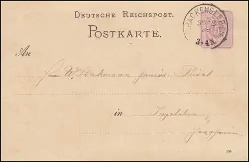 Carte postale P 12/02A chiffre 5 pfennig DV 185, VIE DE CHAQUE 30.12.1885