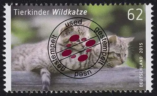 3125 Tierkinder - Wildkatze nassklebend, gestempelt O