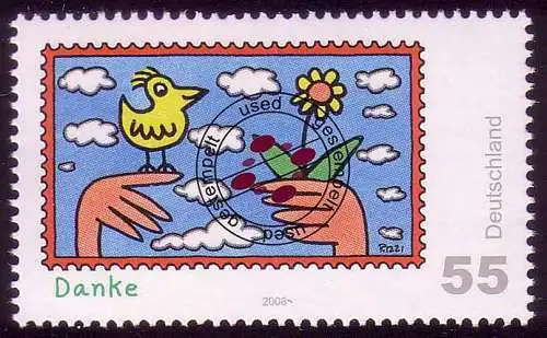 2663 Post Grußmarke Rizzi Danke NASSKLEBEND, gestempelt O