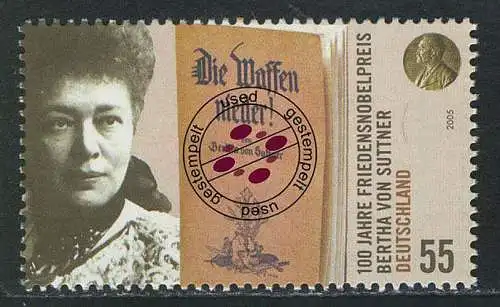 2495 Friedensnobelpreis an Bertha von Suttner, gestempelt O