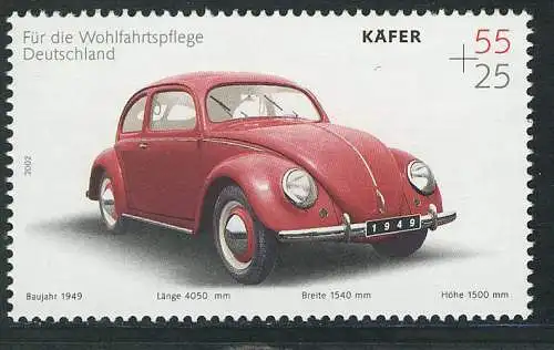 2292 Wohlfahrt Oldtimer 55+25 C VW Käfer, postfrisch **