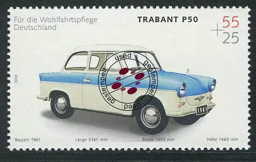 2290 Wohlfahrt Oldtimer 55+25 C Trabant P 50, gestempelt O