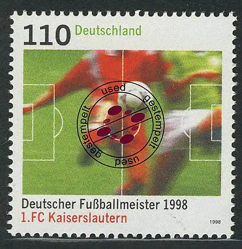 2010 Fußballmeister 1998 Kaiserslautern O gestempelt