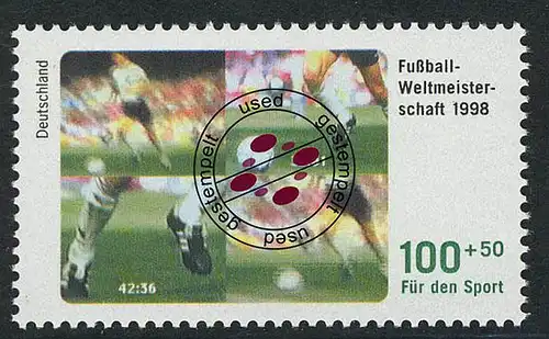 1968 Sporthilfe 100+50 Pf Fußball O gestempelt