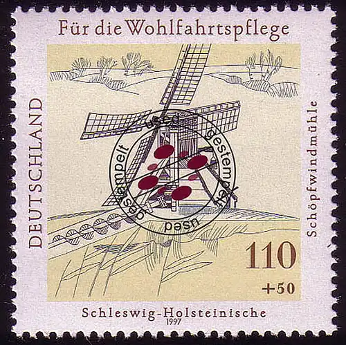 1951 Wasser- und Windmühlen Schleswig-Holsteinische O gestempelt