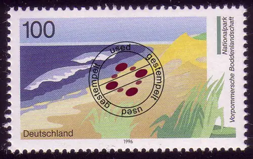 1871 National- und Naturparks Boddenlandschaft 100 Pf aus Block 36, gestempelt O