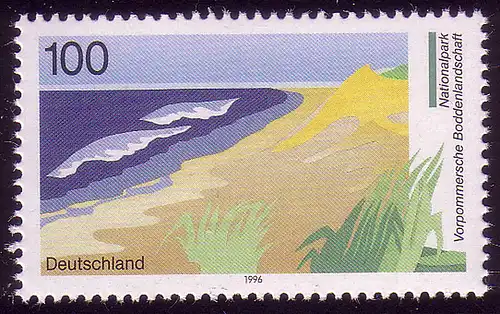 1871 National- und Naturparks Boddenlandschaft 100 Pf aus Block 36, **