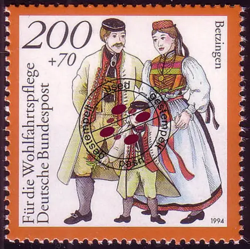 1761 Wohlfahrt Deutsche Trachten 200+70 Pf Betzingen, gestempelt O