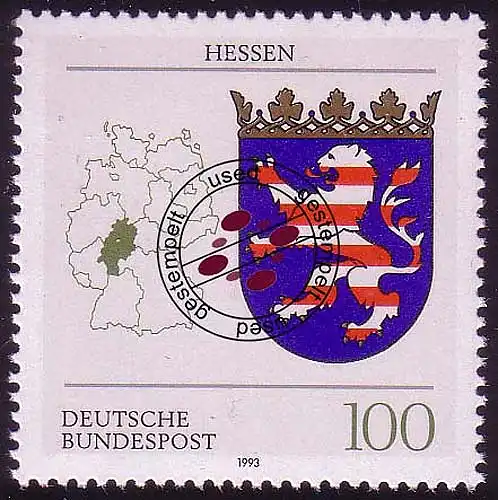 1660 Hessen 100 Pf O gestempelt