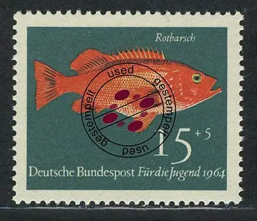 413 Jugend Fische 15+5 Pf Rotbarsch O gestempelt