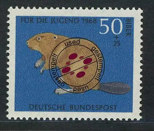 552 Jugend bedrohte Tiere 50+25 Pf Biber, gestempelt O