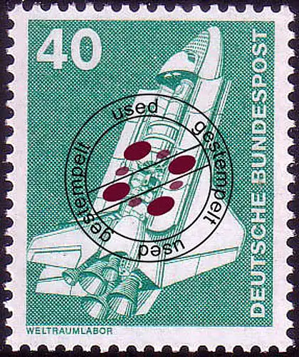 850 Industrie und Technik 40 Pf Weltraumlabor, ALTE Fluo, gestempelt O