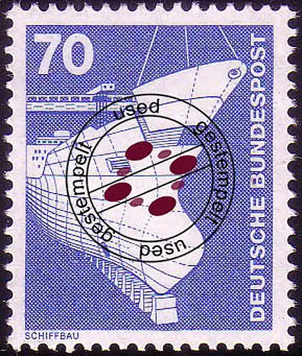 852 Industrie und Technik 70 Pf Schiffbau, ALTE Fluo, gestempelt O