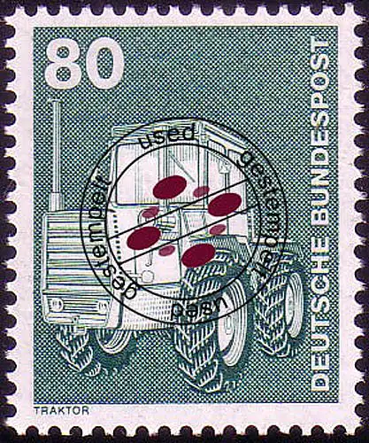 853 Industrie und Technik 80 Pf Traktor, ALTE Fluo, gestempelt O
