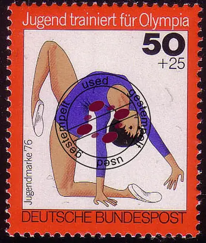 884 Olympia 50+25 Pf Bodenturnen, gestempelt O