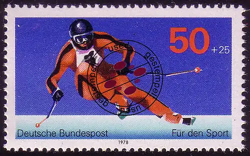 958 Sporthilfe 50+25 Pf Abfahrtslauf O gestempelt