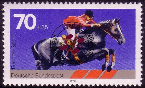 968 Sporthilfe 70+35 Pf Springreiten, gestempelt O