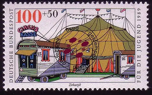 1414 Zirkus 100+50 Pf Zirkuszelt O