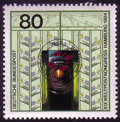 1216 aus Block 19 Weltpostkongress 80 Pf, gestempelt O