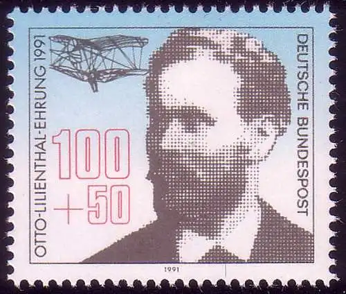 1543 Einzelmarke aus Block 24 Luftpostausstellung Lilienthal 1991, postfrisch **