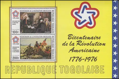 Togo: 200. Jahrestag Amerikanische Unabhängkeitserklärung 1976, Block **