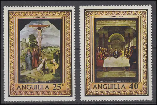 Anguilla: Pâques peinture Easter Paintings Crucifixion & Cène, 2 valeurs **