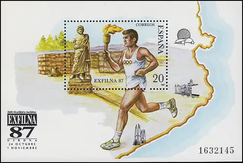 Spanien: Olympia - Fackelläufer & Olympische Flamme EXFILNA Girona 87, Block **