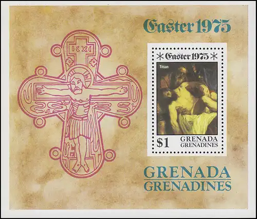 grenadines: Pâques Easter - La crucifixion du Christ 1975, bloc **