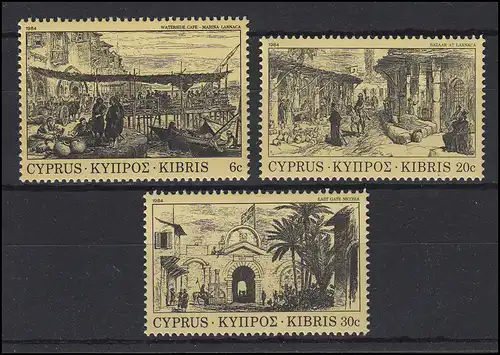 Chypre: peinture Paintings Vues / 19th century views, 3 valeurs, ensemble **