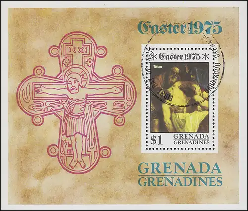 grenadines: Pâques Easter - La crucifixion du Christ 1975, bloc O