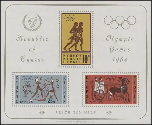 Zypern: Olympia Tokio 1964 - Boxer, Läufer, Streitwagen, Block 2 **