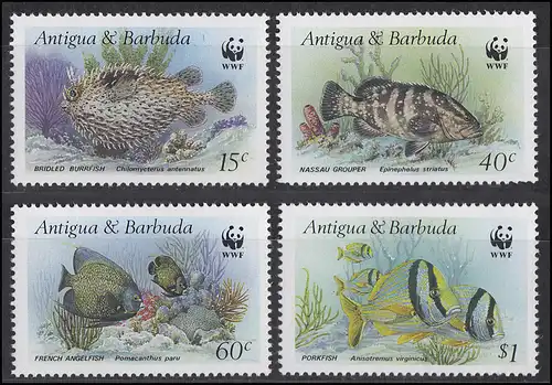 Antigua und Barbuda WWF Fische - Burrfish Angelfish Porkfish Grouper, 4 Werte **