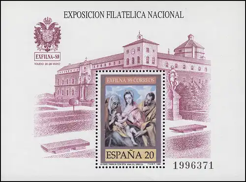 Spanien: Gemälde/Paintings El Greco Heilige Familie EXFILNA Toledo 89, Block **