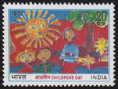 Inde: Dessin pour enfants Journée de la jeunesse Children's Day 1973, marque **