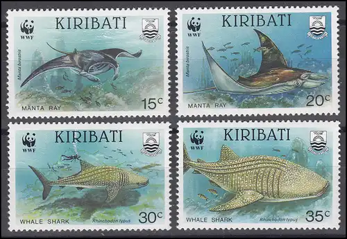 Kiribati WWF Meerestiere Mantarochen Manta Ray & Walhai Whale Shark, 4 Werte **
