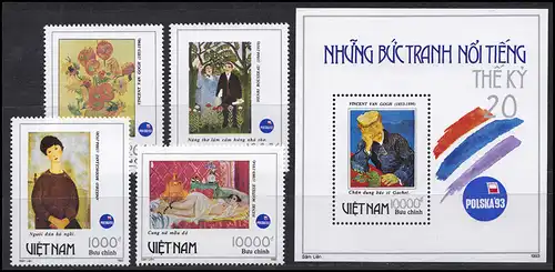 Vietnam: Exposition POLSKA'93 peintures Paintings Modern Art, ensemble et bloc **