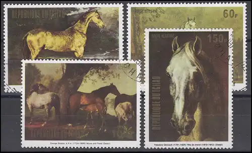 Tchad: Peinture / Painting chevaux juments poulains / Horses Mares Foals, ensemble O