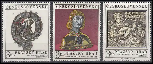 Tchécoslovaquie: pièces de musée au château de Prague 1970/1971, 3 timbres **