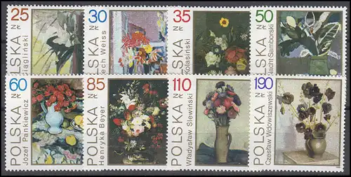 Pologne: Peintures Fleurs & Fleurs 1989, 8 valeurs, ensemble **