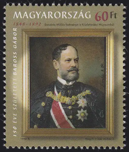 Hongrie: peinture de Miklós Barabás: politicien Baross Gábor 1998, marque **