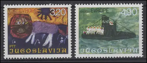 Yougoslavie: Europe - Dessins pour enfants Paintings Lion & sous-marin, 2 valeurs **