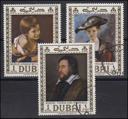 Émirats arabes unis, Dubaï: Murillo, Rubens peinture, 3 valeurs O