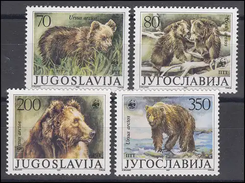 Jugoslawien WWF: Der Braunbär Ursus arctos, 4 Werte, Satz **