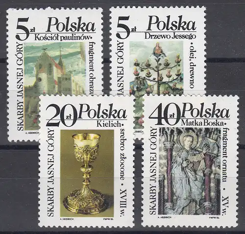 Pologne: Trésors artistiques 1986, 4 valeurs, ensemble **