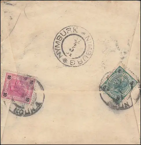 Österreich 72+74 Freimarken auf Brief von KOLIN nach NIMBURG NYMBURK 27.4.1904